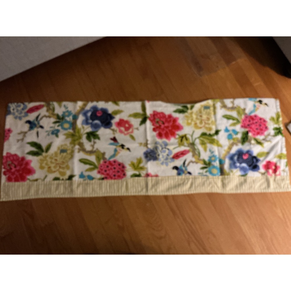 Waverly Floral Valance Bird Peony Chinoiserie Yellow Striped Trim 52x16.5